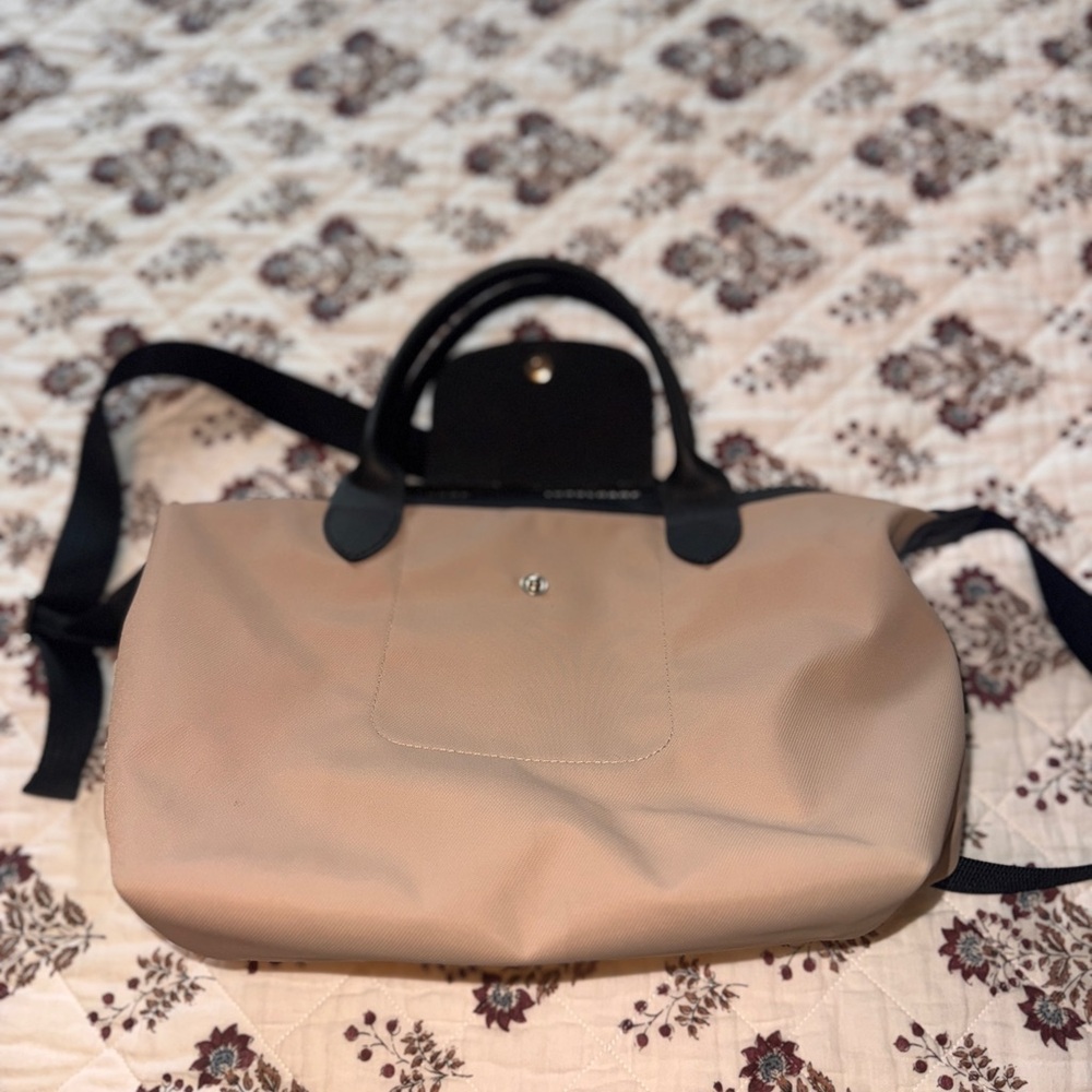LONGCHAMP Beige pink Women's Tote Bag with Black leather Handles and Strap